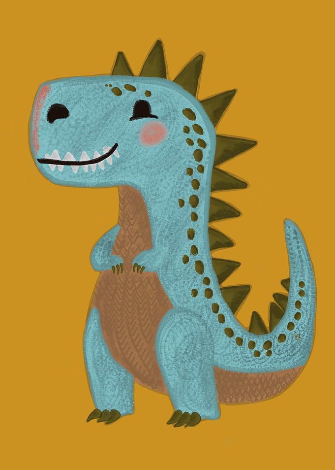 Cute Blue Dinosaur Illustration