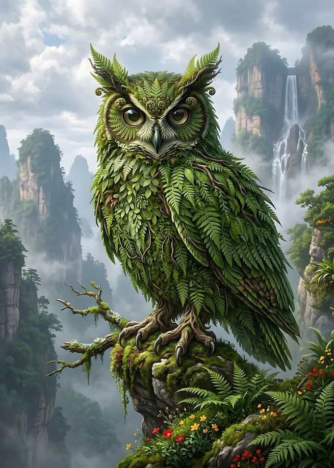 Owl Perched on Cliff Forest
