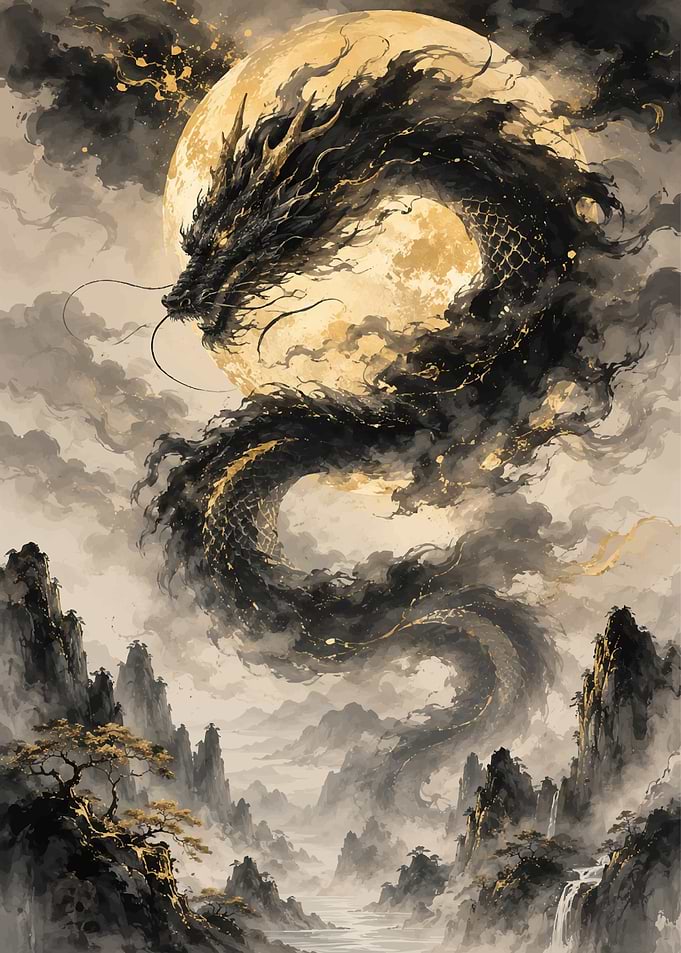 Dragon and Moon Landscape Painting