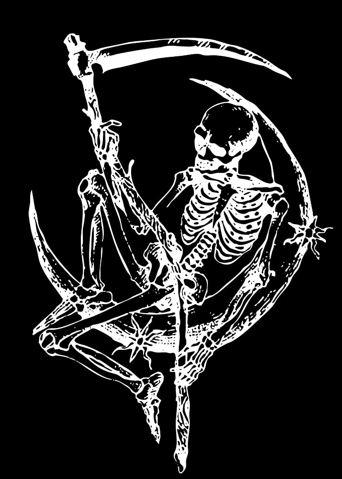 Skeleton Grim Reaper on Crescent Moon