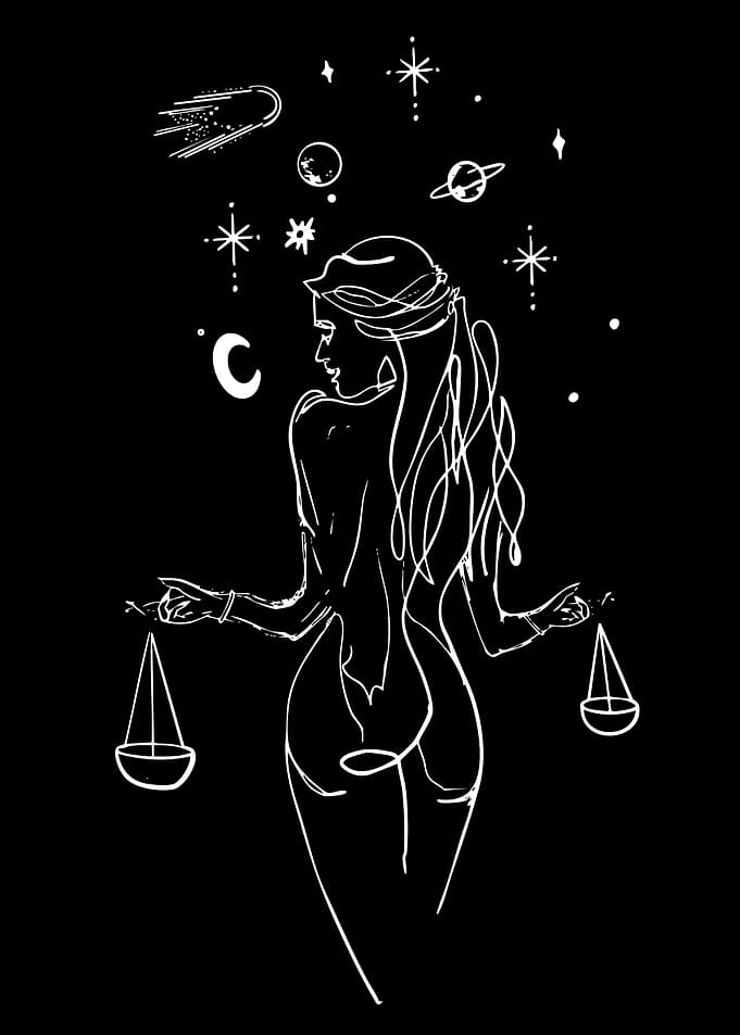 Libra Zodiac Woman with Scales and Stars
