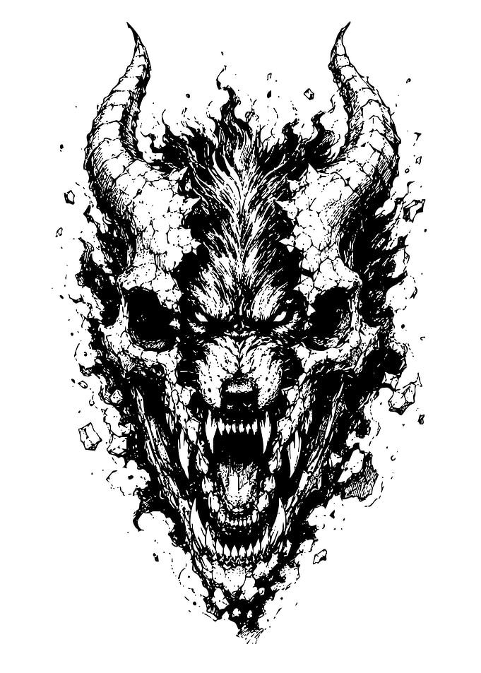 Demonic Wolf Skull with Horns