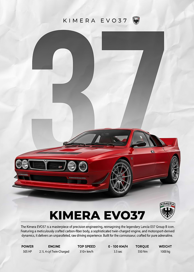 A striking Kimera EVO37 Red Sports Car poster