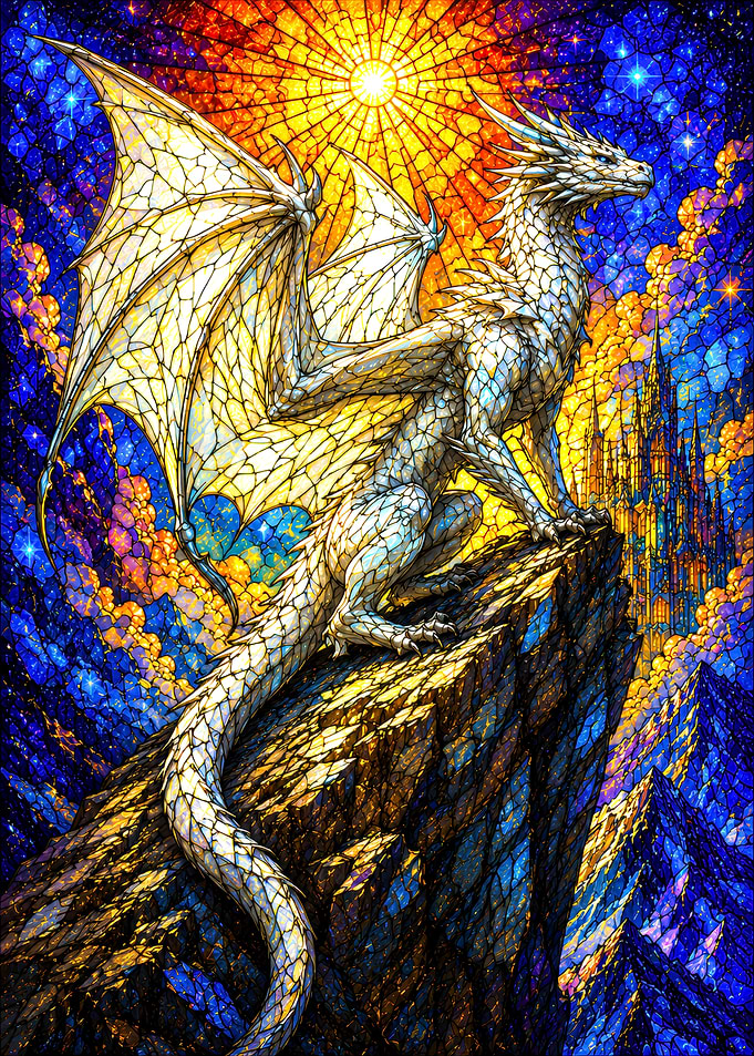 Stained Glass Dragon Overlooking Castle