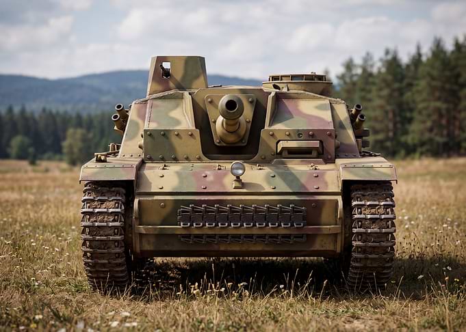 Camouflaged Tank in a Field