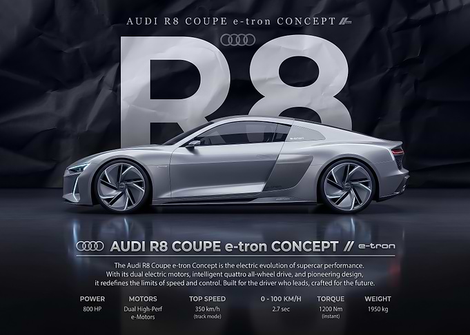 sleek Audi R8 Coupe e-tron Concept Car poster