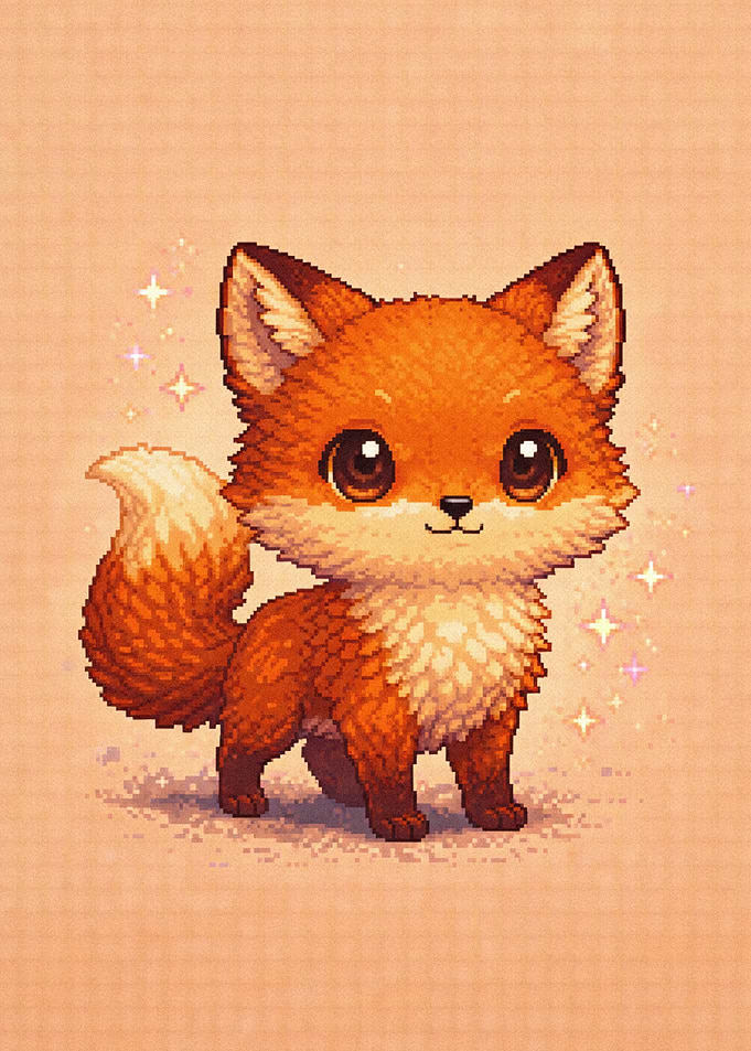 Cute Pixel Art Fox with Sparkles