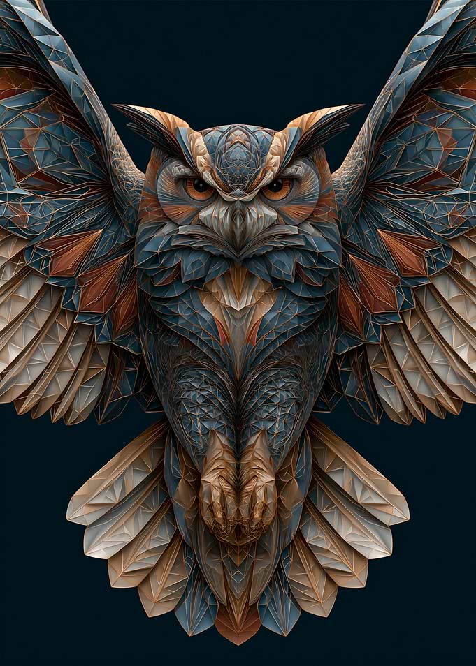 Geometric Owl with Wings Spread