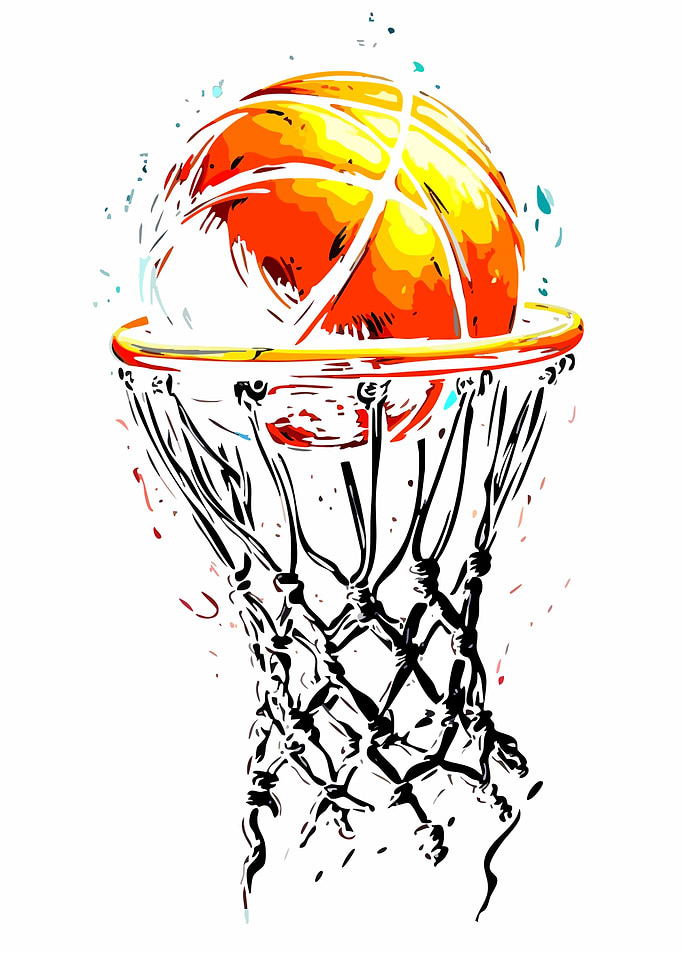 Basketball going through hoop