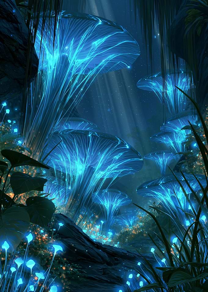 Bioluminescent Forest Mushrooms