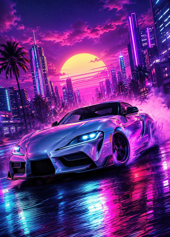 Retro Synthwave Car Drifting