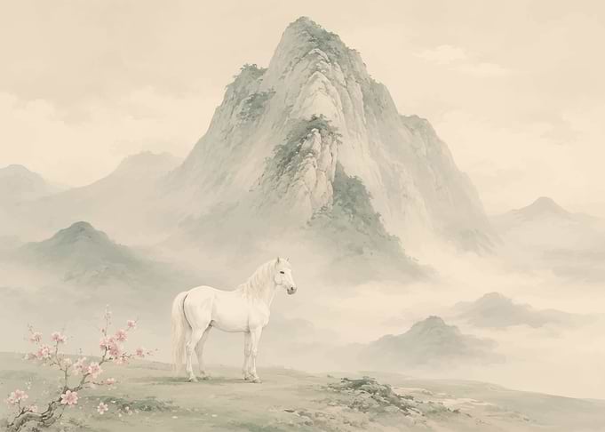 White Horse in Misty Mountains