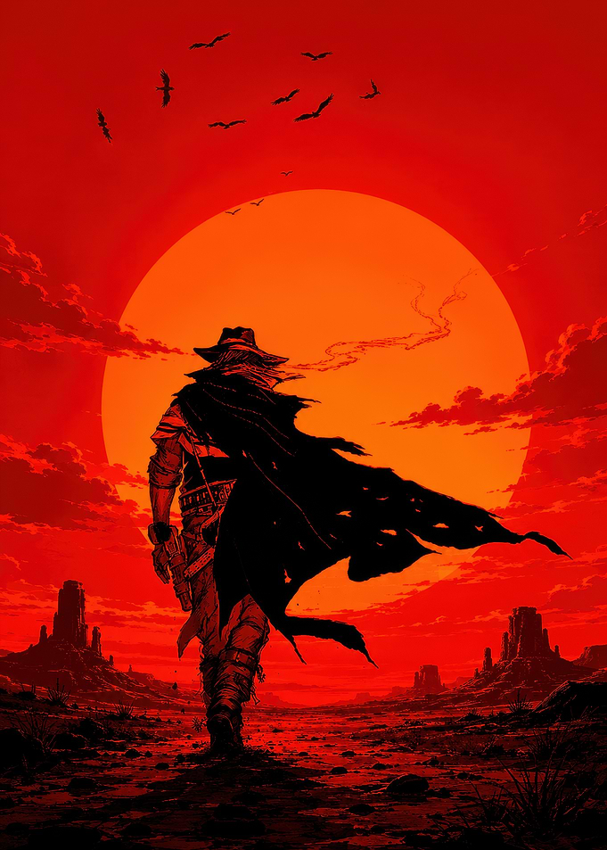 Cowboy Silhouette Against a Sunset
