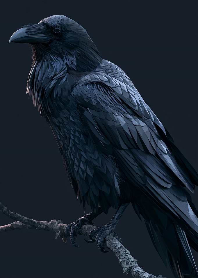 Dark Raven Perched on a Branch