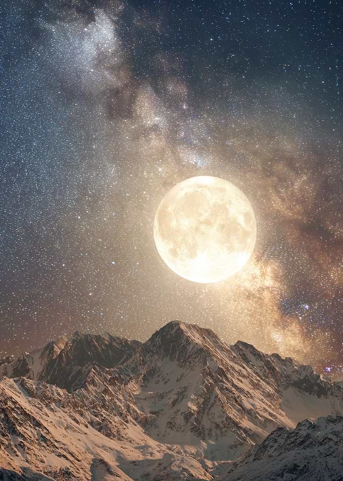 Moonlit Mountains and Milky Way
