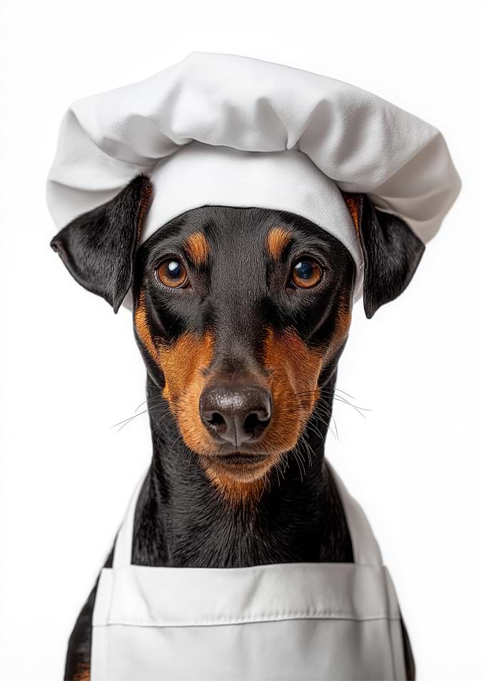 German Pinscher Dog Chef with Chef Hat and Apron