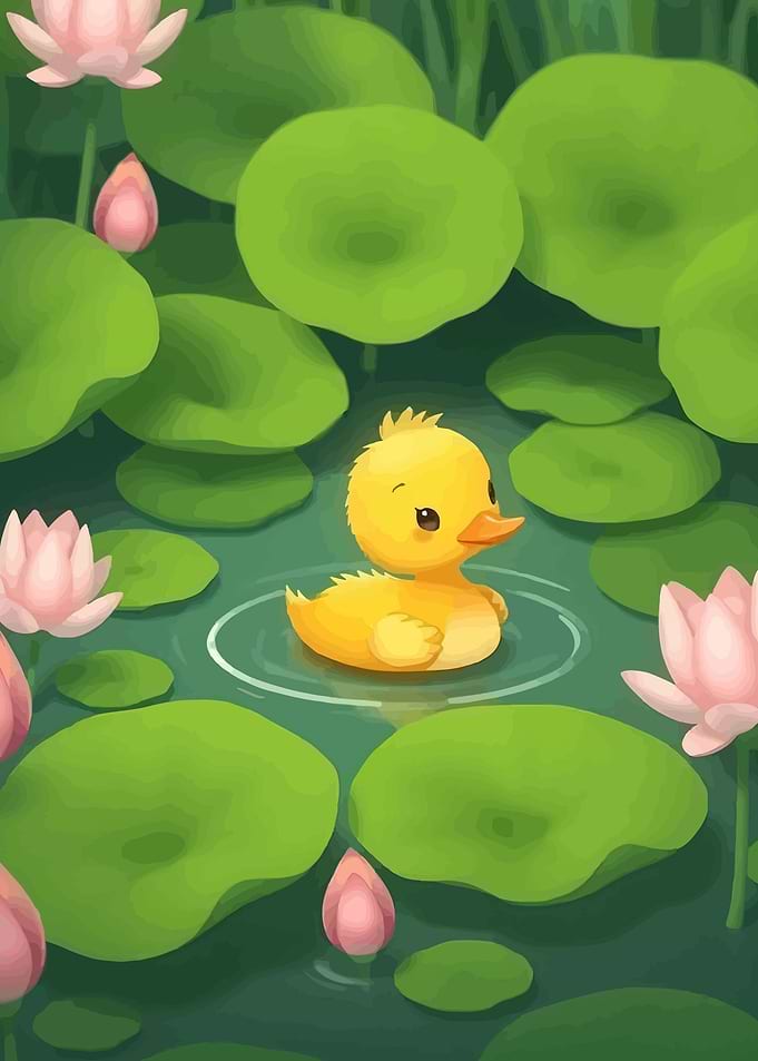 Cute Duckling in a Pond