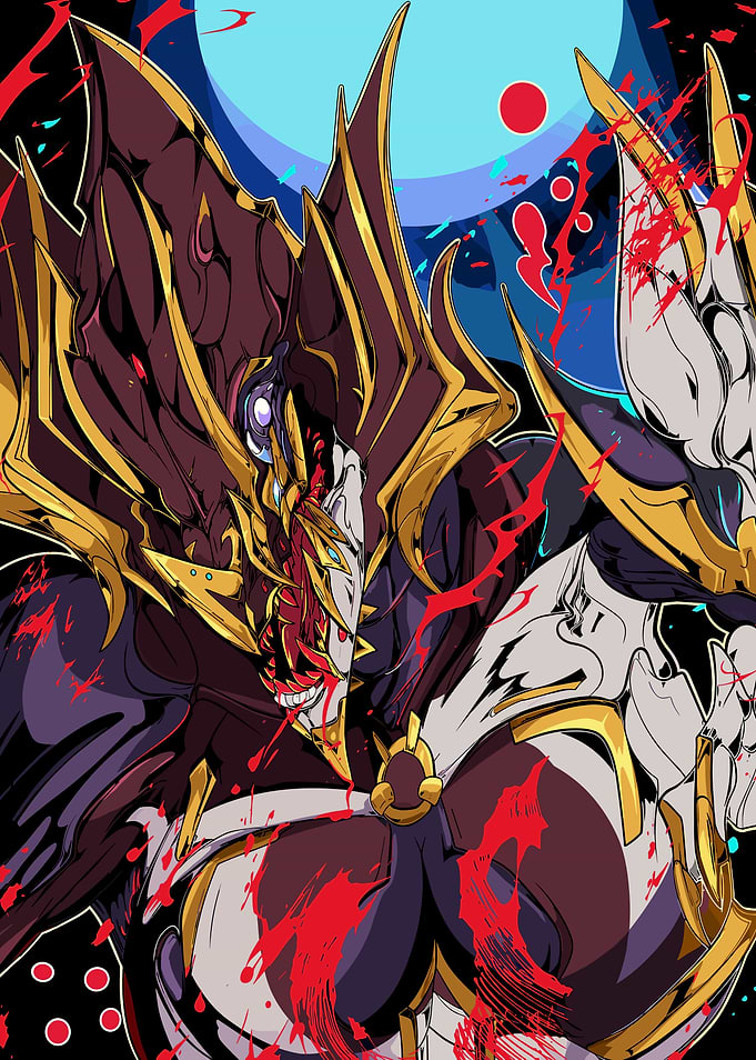 Warframe Demonic Warrior with Blood Splatter