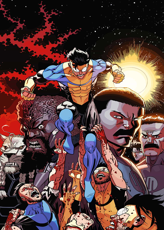 Invincible and Allies Fighting Villains