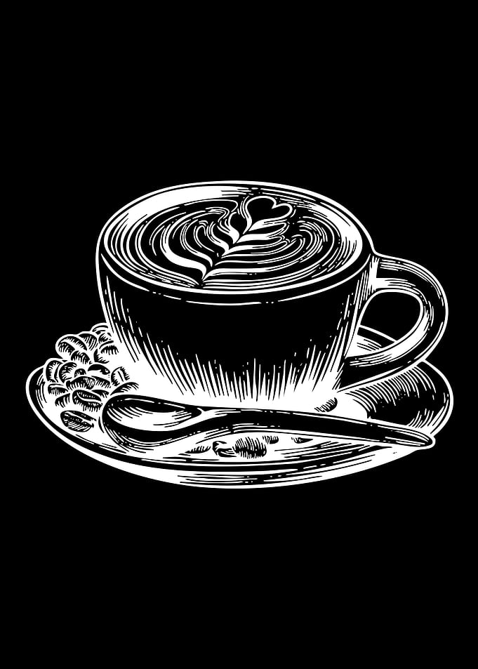 Latte Art Coffee Cup with Spoon and Beans