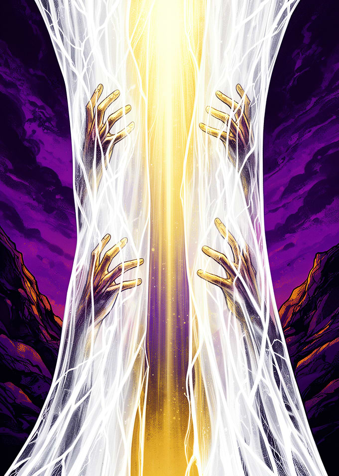 Hands Reaching Through Light