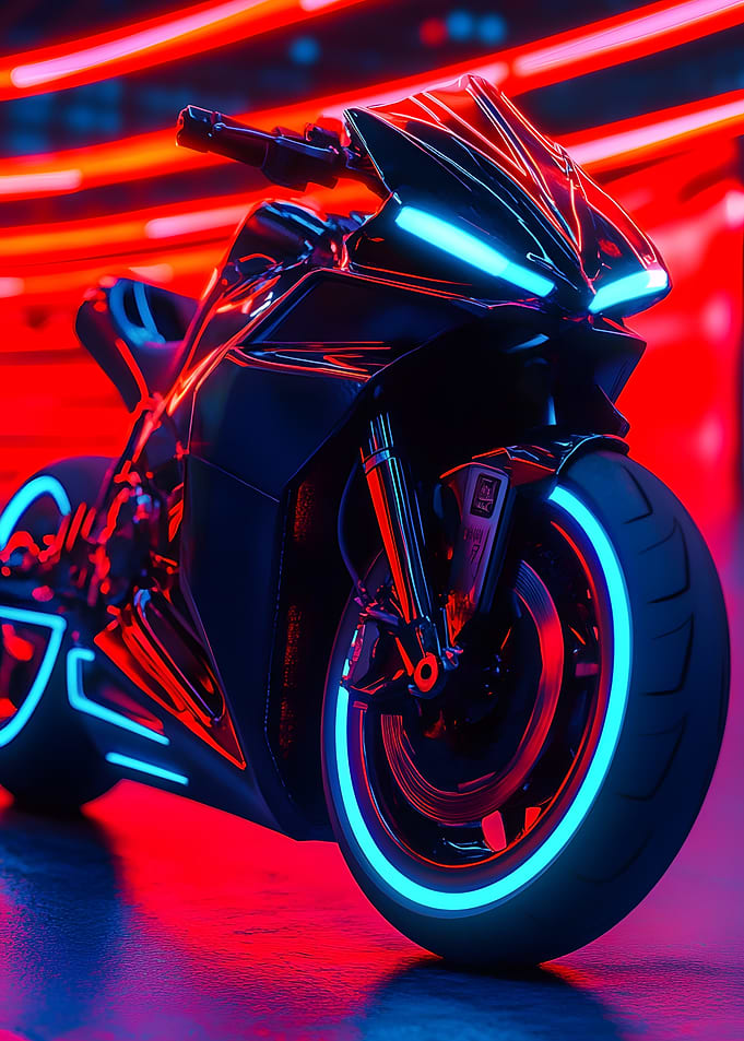 Futuristic Neon Black Motorcycle