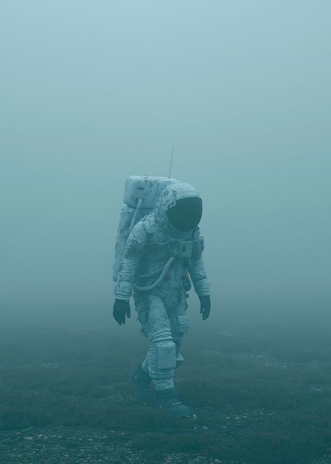 Astronaut Walking in Fog