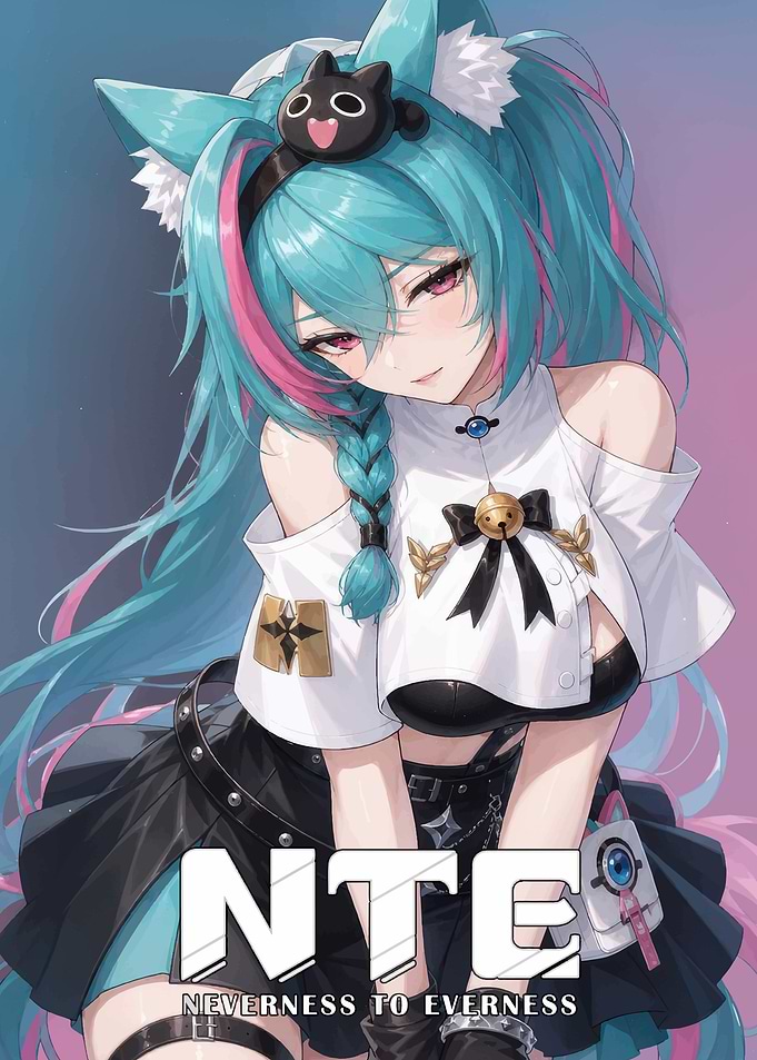 Anime Girl with Cat Ears and Blue Hair