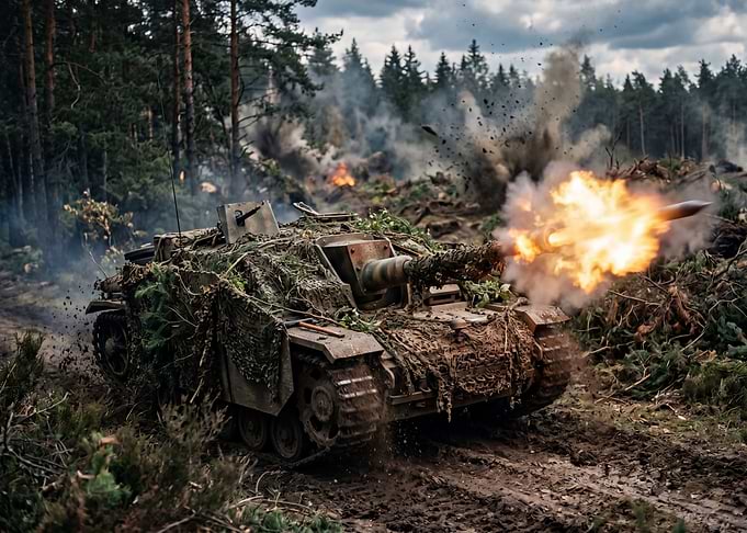 Tank Firing in Forest Battle