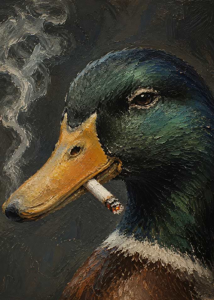 Smoking Mallard Duck Portrait