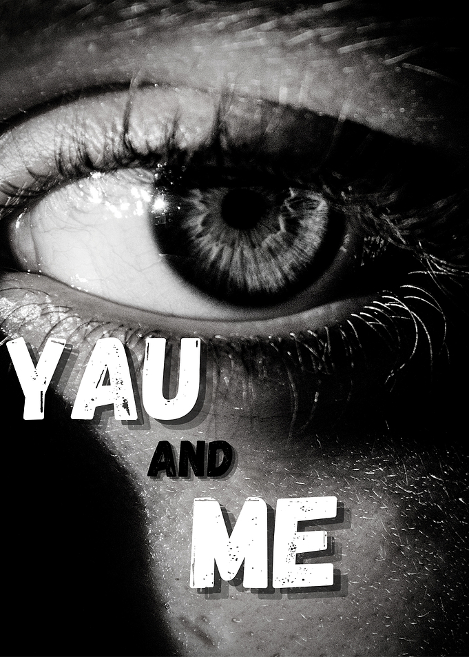 Close-up of an eye with text