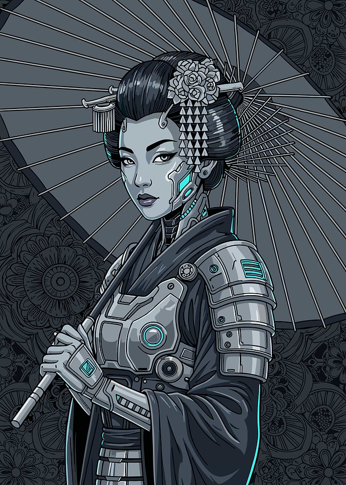 Cyberpunk Geisha with Umbrella