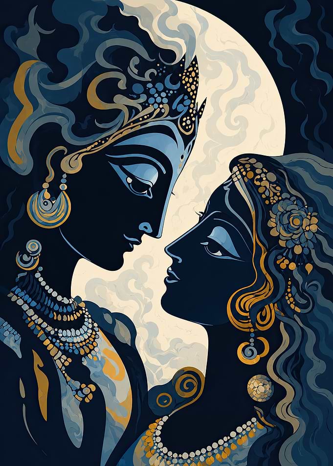 Radha Krishna Embrace Hindu Gods Love