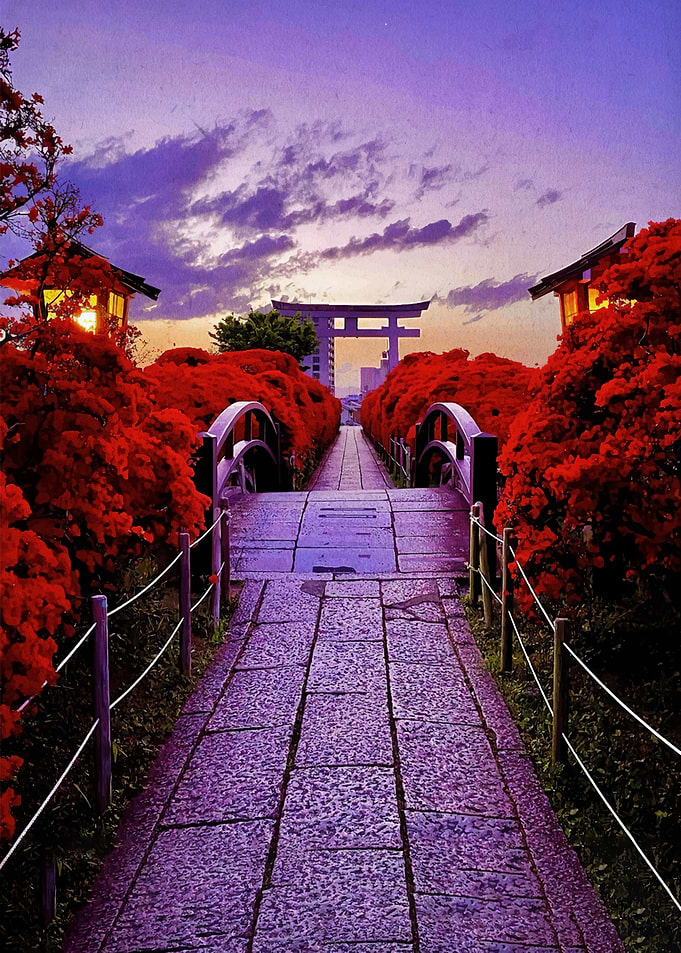 Japanese Torii Gate at Sunset