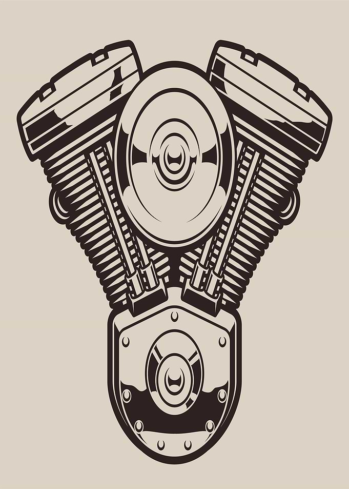 Motorcycle V-Twin Engine Illustration