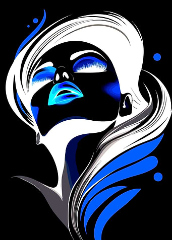 Abstract Woman Portrait with Blue Accents