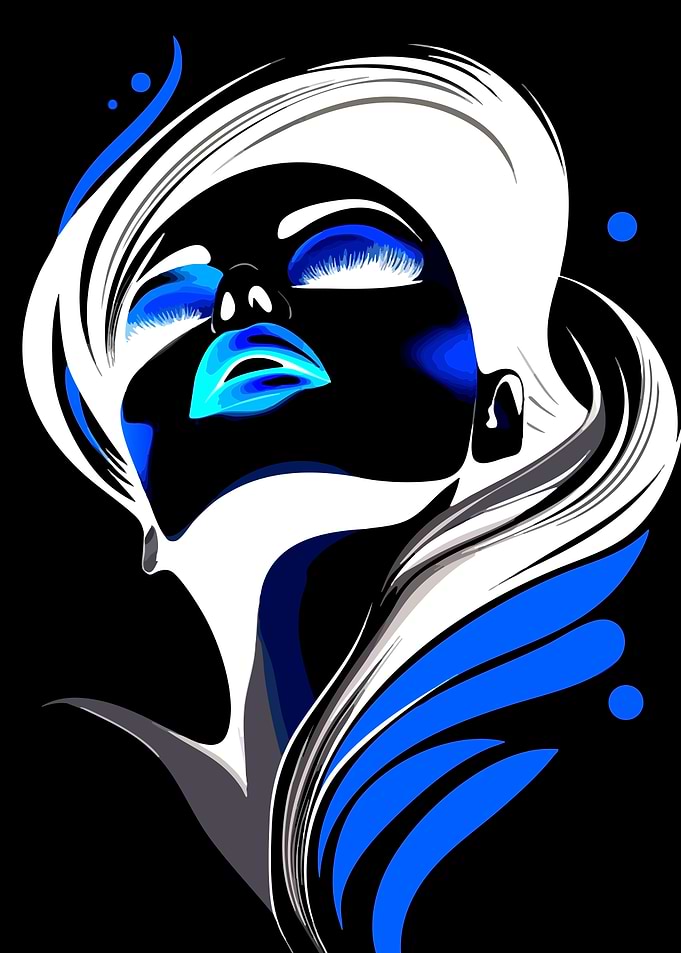 Abstract Woman Portrait with Blue Accents