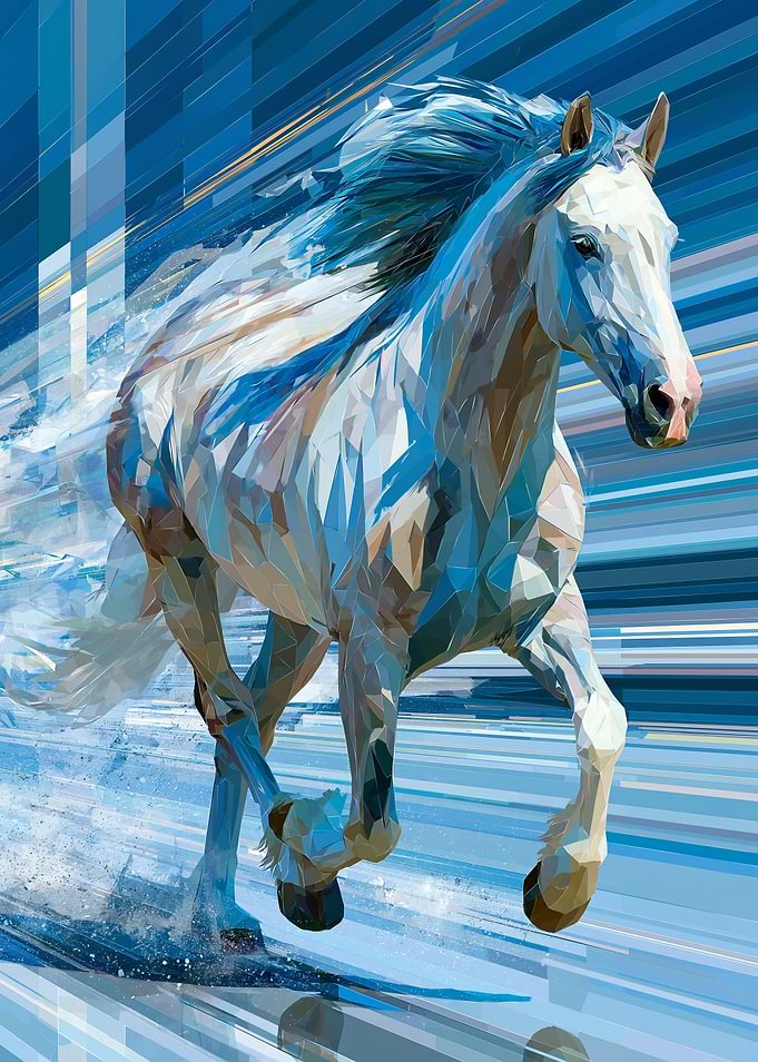 Abstract Horse Running in Blue Streaks