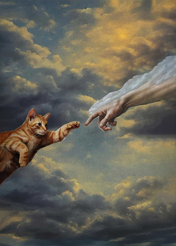 Cat Reaching for God's Finger
