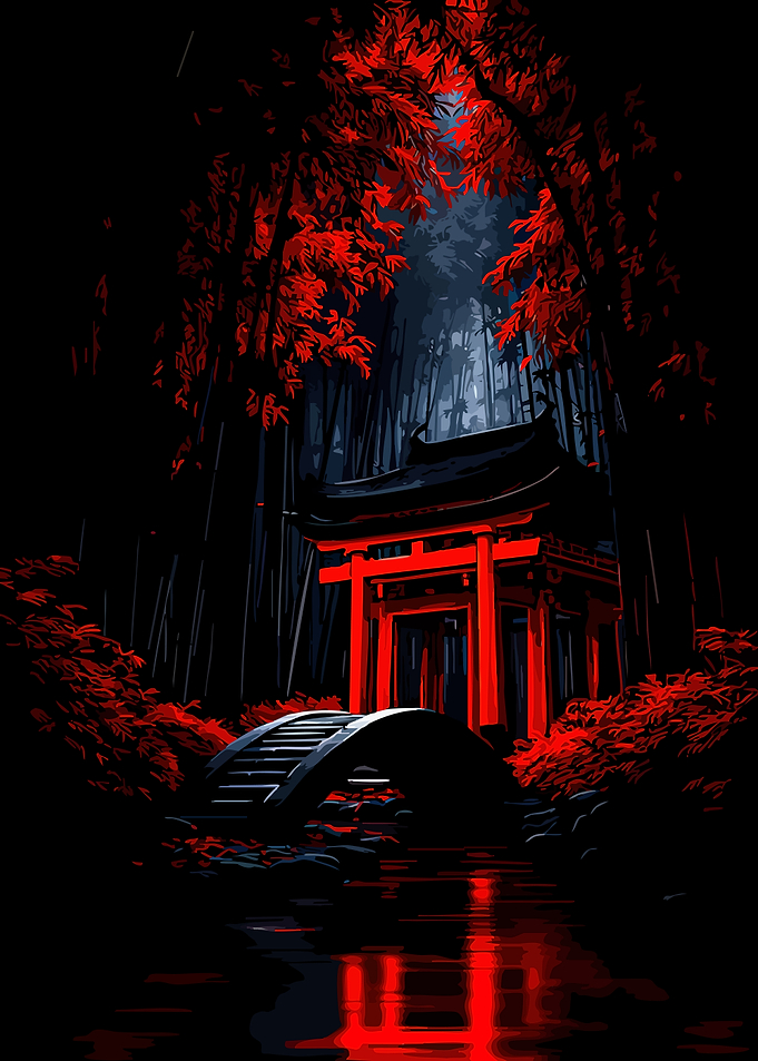 Enchanted Japanese Torii Gate in Bamboo Forest