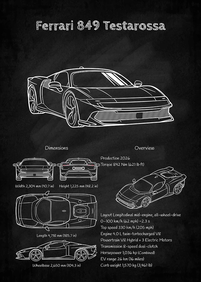 Ferrari 849 Testarossa Blueprint