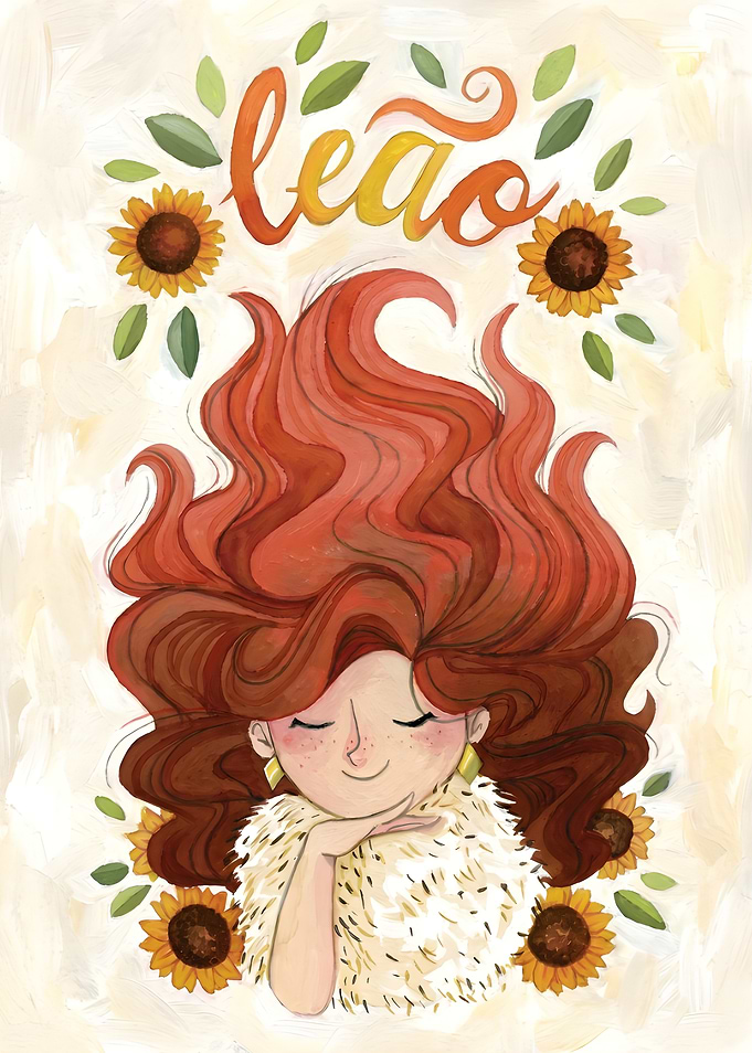 Zodiac Girl with Red Hair and Sunflowers