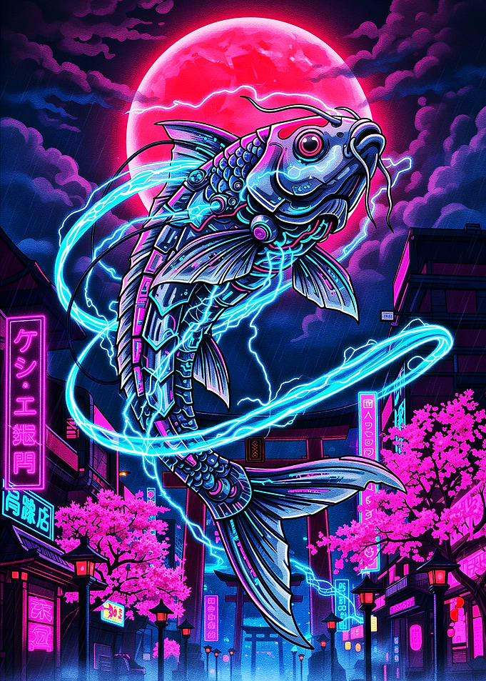 Cyberpunk Koi Fish in Neon City