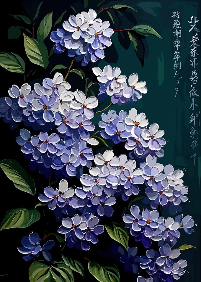 Purple and White Flowers with Green Leaves