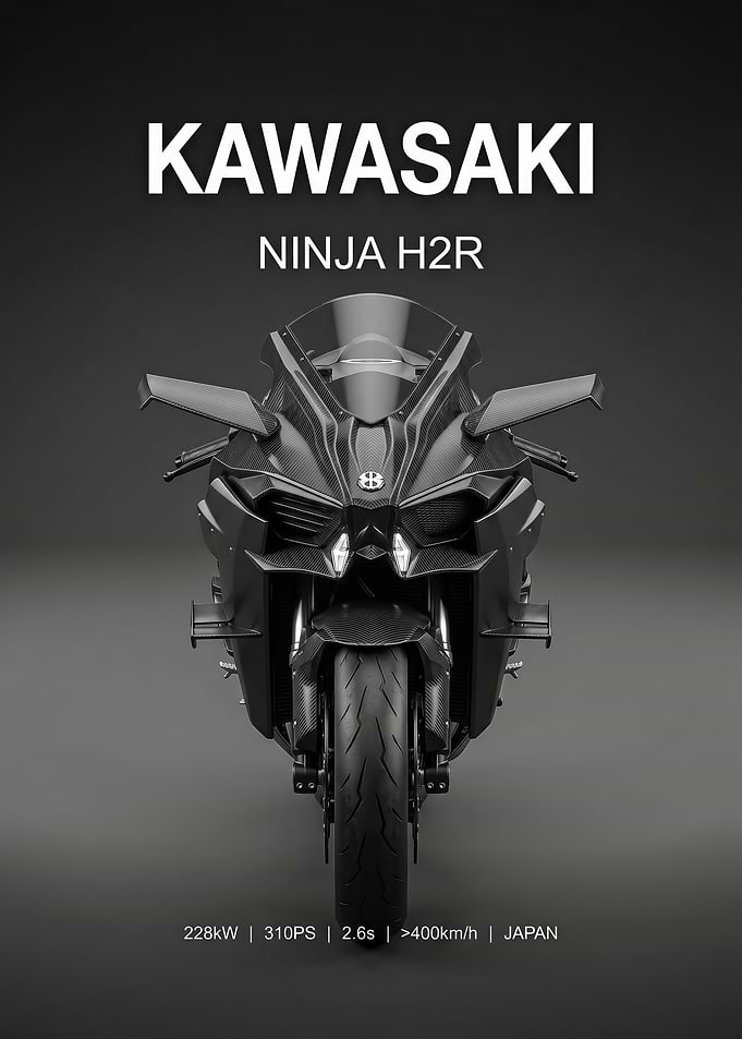 sleek black Kawasaki Ninja H2R Motorcycle poster