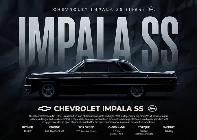 sleek black classic 64 Chevrolet Impala SS Poster