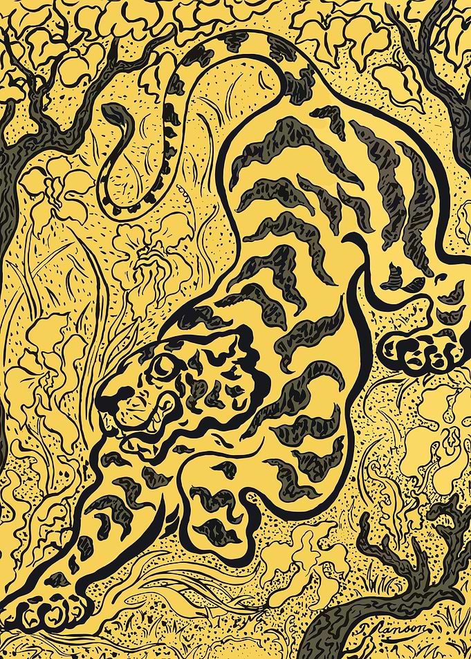 Tiger in a Floral Jungle