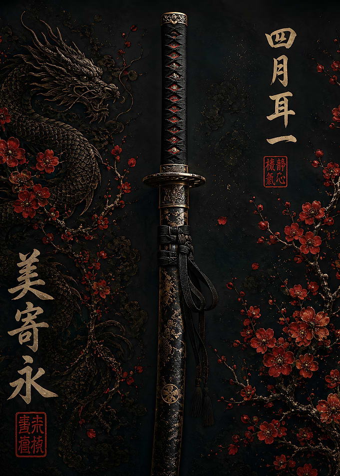 Samurai Sword with Dragon and Cherry Blossoms