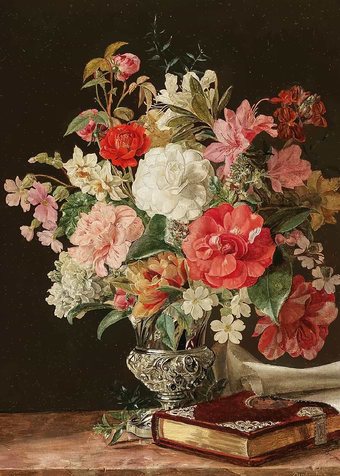 Vase of Flowers and a Book