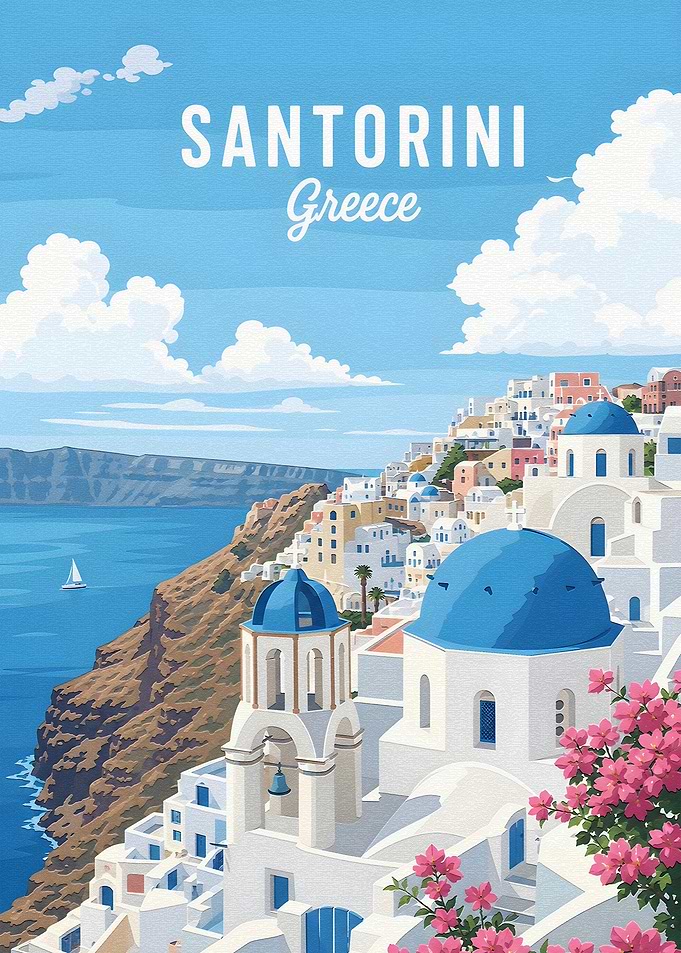 Santorini Greece Travel Poster